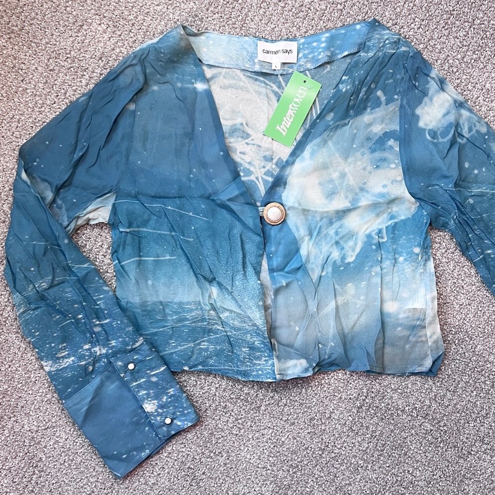 NWT Carmen Says sheer long sleeve blouse